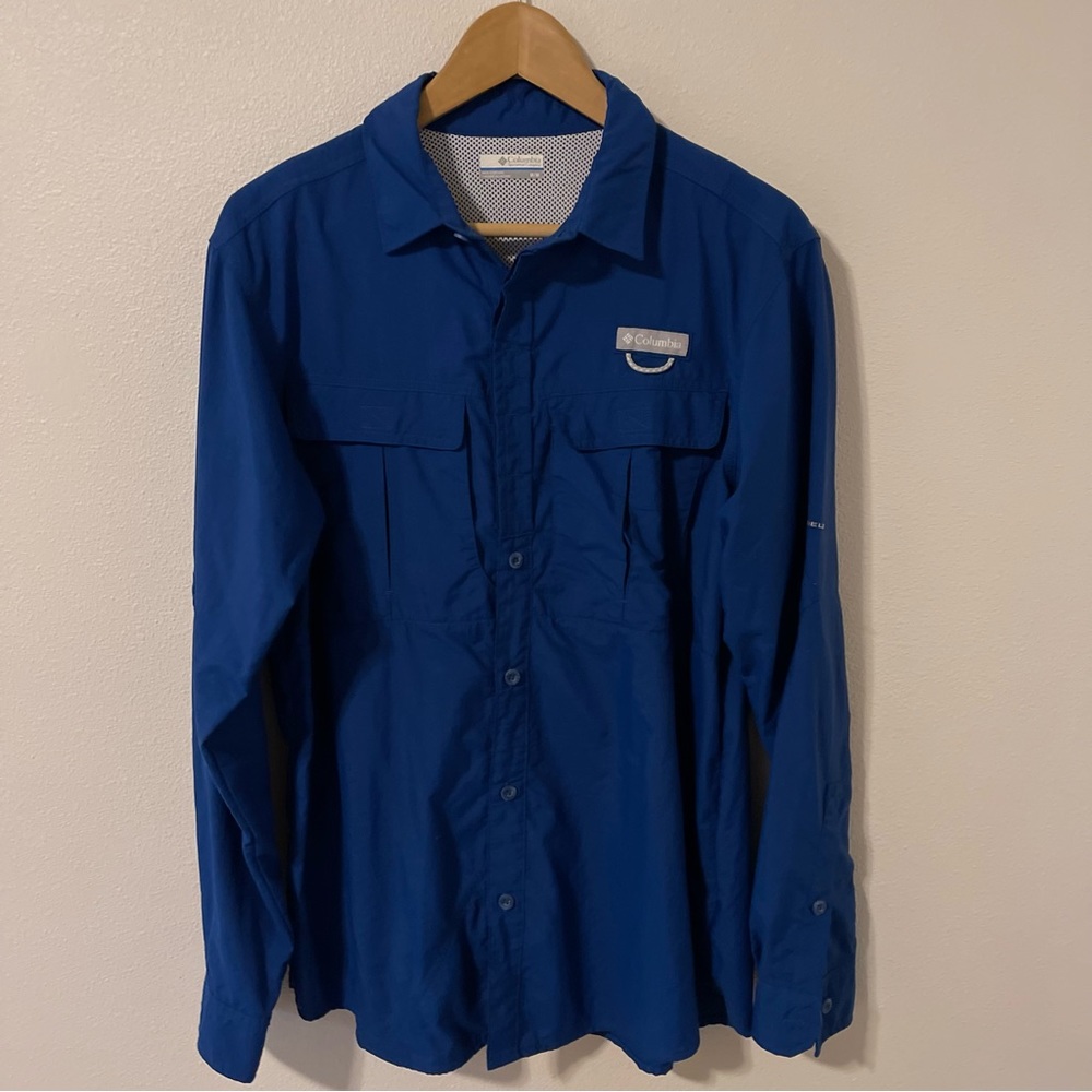 Columbia Omni-Shield Cascades Explorer Long Sleeve Shirt Blue Vented Fishing-M